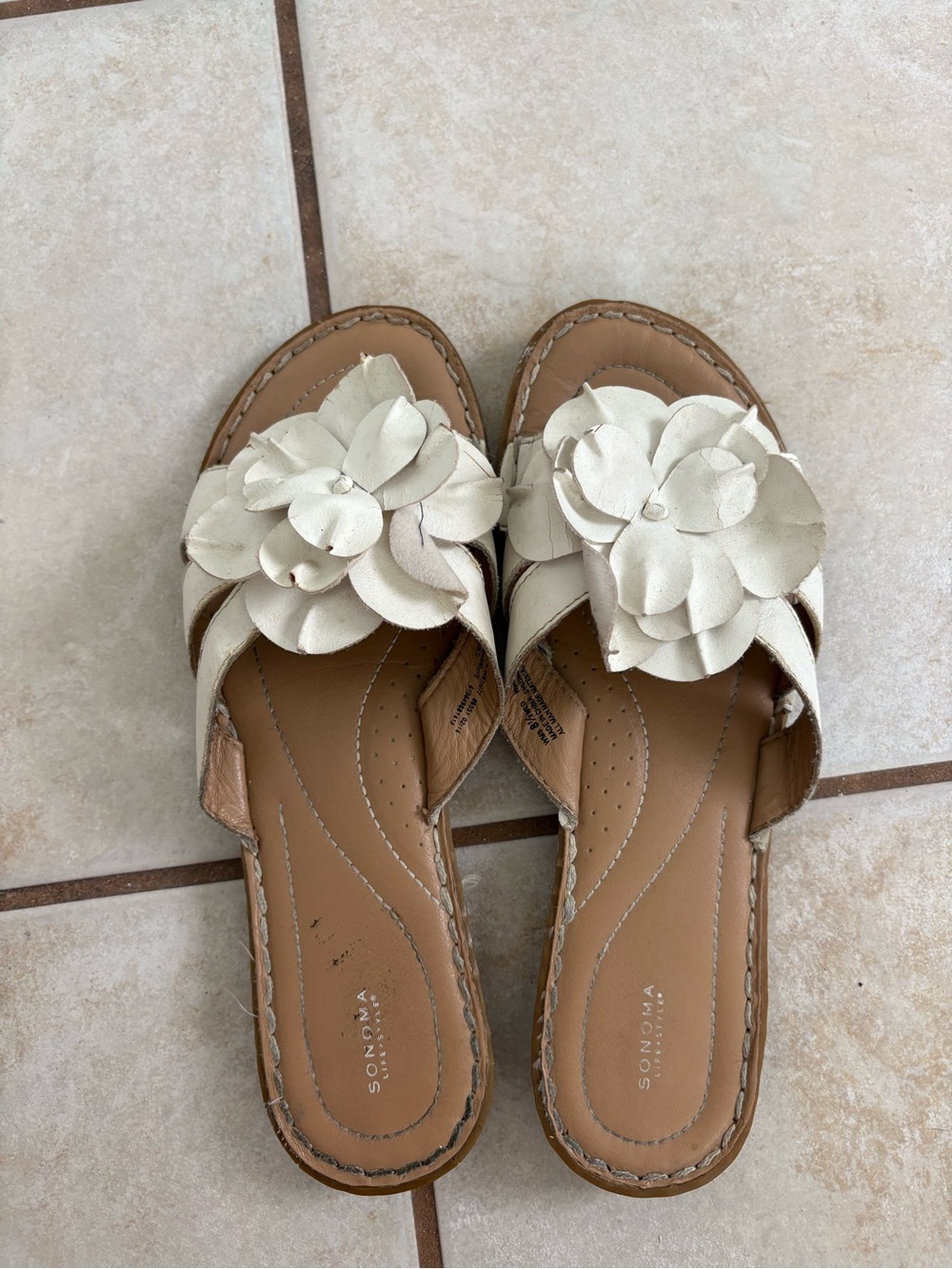 Sonoma Cream Floral Leather Slide Sandals